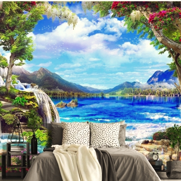 Wall Mural Landscape Forest Wallpaper Living Room Woodland feng Shui Scenic Lake